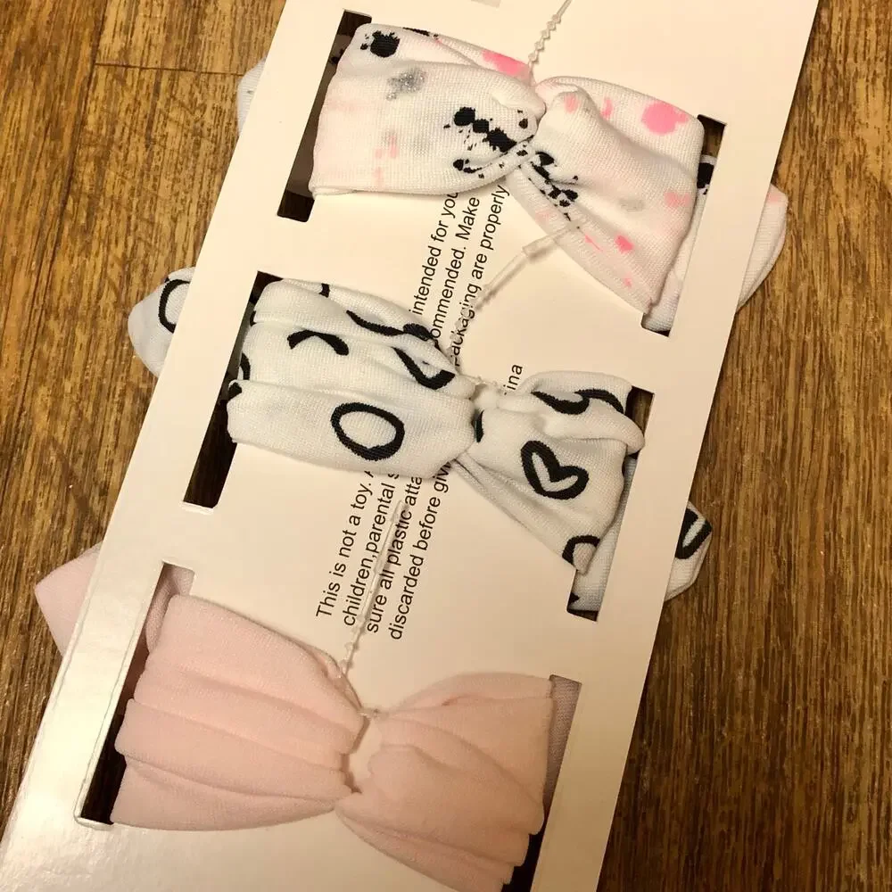 Starting Out Accessories Set of 3 Pink White Black Hair Tie Headwrap Bow